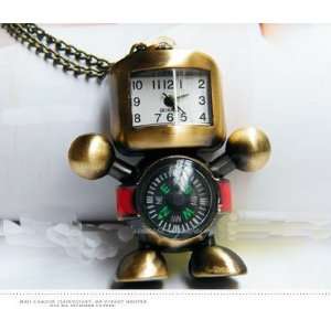 Personalized Cute Robot Compass Watch Necklace Arabic Number White 