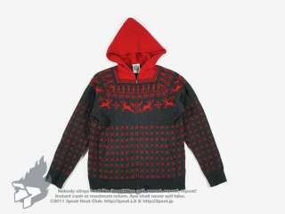 S2 1224 BBC/ICE CREAM REINDEER KNIT HOODIE   CHARCOAL/RED, SIZE L 