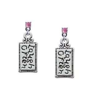 Laugh Often Light Pink Swarovski Post Charm Earrings [Jewelry]