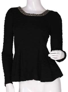 CREW NECK BEADED PUFF SLEEVE PEPLUM TOP 2320  