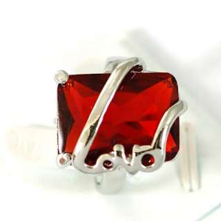 r7056 Size 5.5 Bridal Red Quartz Gemstone 18K GP Diamante Zircon Ring 