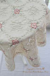 Gorgous pink rose EMBROIDED/CUTWORK Table Cloth 33X33  