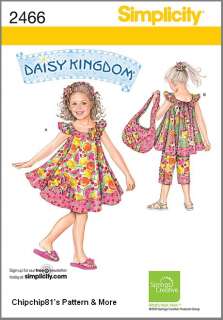 SIMPLICITY #2466 GIRLS DAISY KINGDOM DRESS CAPRIS TOP TOTE SEWING 