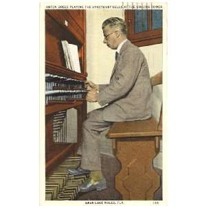 1930s Vintage Postcard Anton Brees playing The Sanctuary Bells at the 
