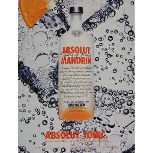   Ad Absolut Mandrin Tonic Orange Slice Bubbles   Original Print Ad