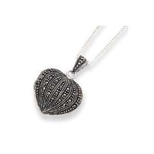   Marcasite Heart Locket with Chain   18 Inch West Coast Jewelry