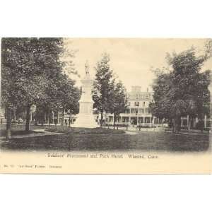   Vintage Postcard Soldiers Monument and Park Hotel Winsted Connecticut