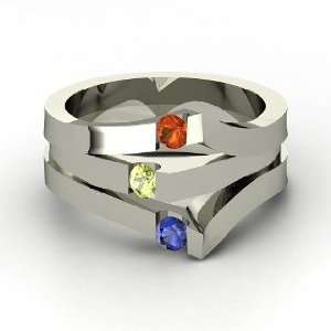  Gem Peak Ring, Round Peridot Sterling Silver Ring with Fire Opal 