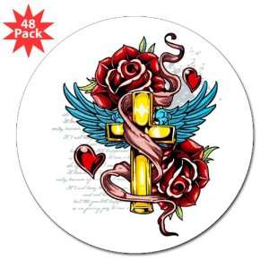   Sticker (48 Pack) Roses Cross Hearts And Angel Wings: Everything Else