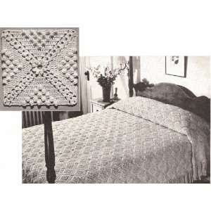Vintage Crochet PATTERN to make   MOTIF BLOCK Bedspread Popcorn and 