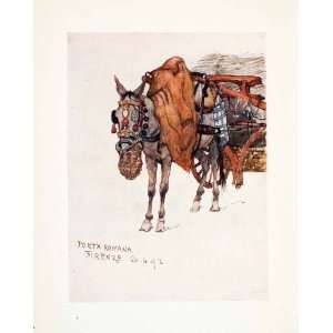   Donkey Burro Harness Wagon Art   Original Color Print: Home & Kitchen