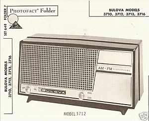 Bulova Models 3710, 3712, 3713, 3716 Radio Photofact  