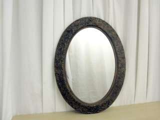 Antique Brown Gilt Gesso & Wood Oval Frame w Vintage Mirror Excellent 