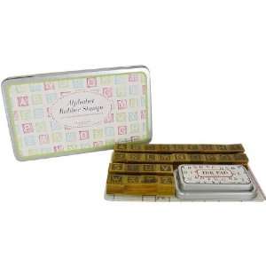  Cavallini Alphabet 26 wood different Stamps in tin with 