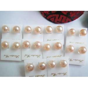  Wholesale AAA 10 Pairs 9mm Pink Freshwater Pearl Earrings 