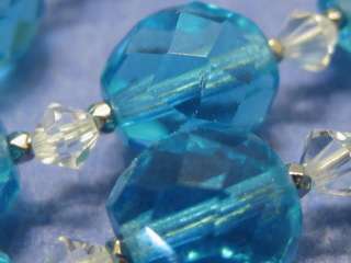 vtg Clear Aqua Blue Crystal Glassl Beaded Necklace  