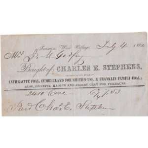  1860 Charles E. Stephens Dealer in All Kinds of Anthracite Coal 