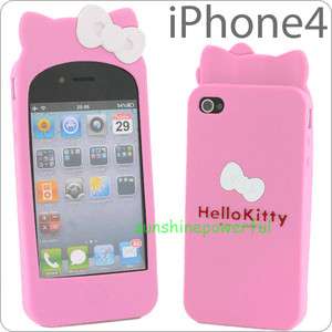   Kitty Double Bow Silicone Soft Case Cover for iPhone 4 4S 4G  