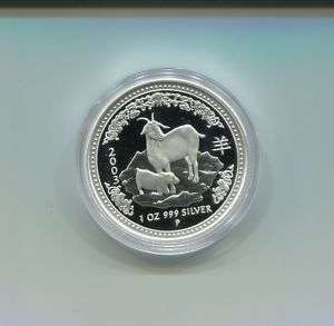 2003 Australian 1 oz Silver Proof Lunar Goat 2,500 MTD  