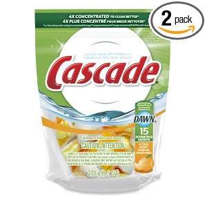 Cascade ActionPacs Citrus Scent Dishwasher Detergent, 15 Count (Pack 