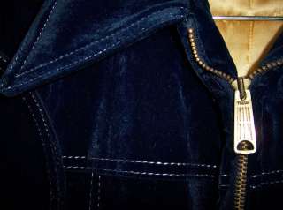 Hep Vintage 70s Blue Velveteen Cropped Coat Jacket M L  