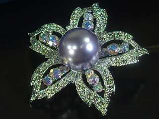 Austrian crystal Brooch pin silver plated purple bead  