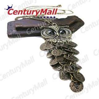 Antique Vintage Bronze Coin Owl Pendant Chain Long Necklace New XL359 