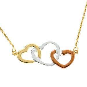 Open Heart Intertwined Tri Color Vermeil and Sterling Silver Necklace