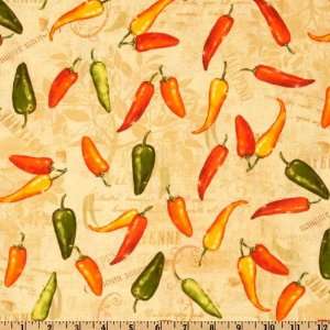  44 Wide Salsa Picante Jalapenos Natural Fabric By The 