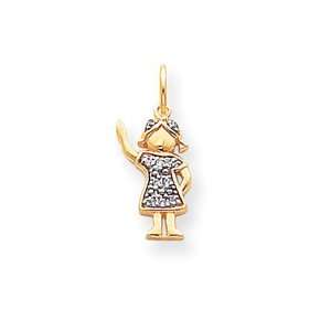  14k Gold Diamond Girl Charm Jewelry