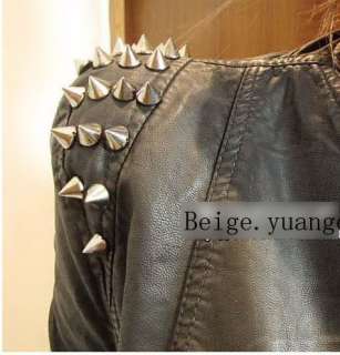 Punk Strong Spike Studded Shoulder Synthetic Leather Black Cropped 
