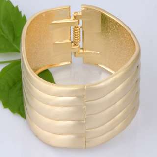 fashion new charm wide veins frosted cuff gold yellow plated chunky 