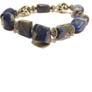  Lapis Bracelet 03 Stretch Blue Pyrite Nugget Silver Bead 