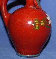 Vintage Glazed Redware Painted Folk Pottery Pitcher Jug  