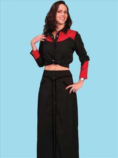 PL 689 Scully Western Cowgirl Long Skirt with Piping and Snaps Black 