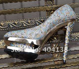   Crystal RHINESTONE LEATHER High Heels Pumps Shoes   All Sizes  