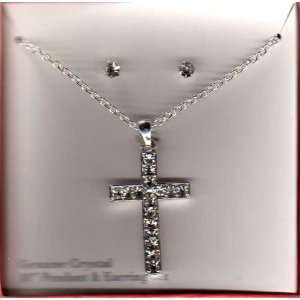 Crystal Cross Necklace (Silver Colored) 