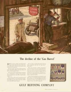 1935 Gulf Refining Co. livery stable vintage print AD  