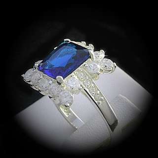 SOLID SILVER 6.44ctw Created Sapphire & Diamond Ring  