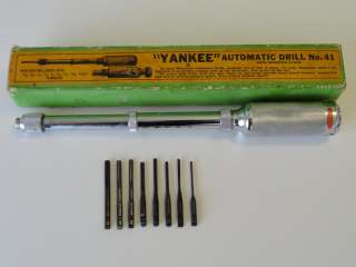 VTG STANLEY YANKEE No.41 PUSH DRILL 8 BITS CABINETMAKERS TOOL LITTLE 