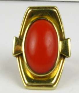 3100! Amazing Antique 8ct Oval Cut Natural Coral Solitaire 14k Y Gold 