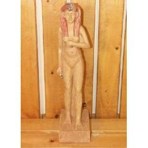  Hand Carved Female Egyptian Style Ceramic Statue with Red 
