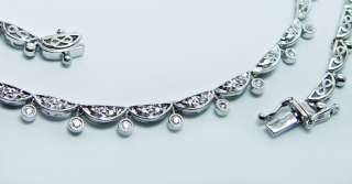 14K White Gold Diamond Filigree Riviera Necklace Estate Jewelry Heavy 