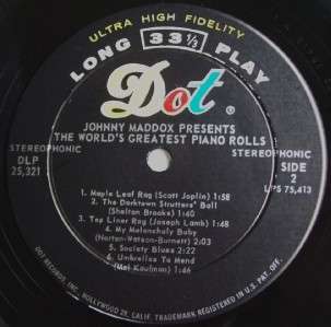 LP Record WORLDS GREATEST PIANO ROLLS Johnny Maddox  