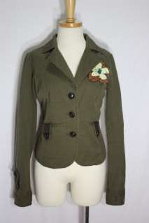 FREE PEOPLE OLIVE ARMY GREEN FLOWER PIN LEATHER CORDUROY STRETCH 