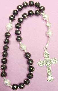 ANGLICAN EPISCOPAL ROSARY PRAYER BEADS STUDDED JET & STERLING Model A 