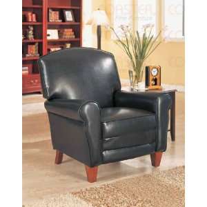    Black leather like vinyl club chair with wood feet