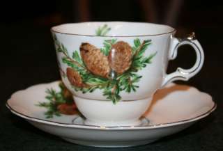 Lovely PINE CONE & Platinum Pattern China Cup & Saucer  