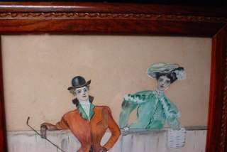Ladies At Horse Track Fashion 1904 Watercolor Painting  