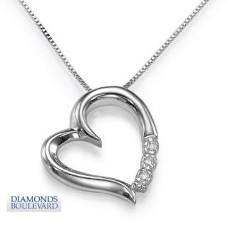 Stone Diamond Heart Pendant set in 14k White Gold  